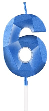 Royal Blue 6th Birthday Candles, 3D Number 6 Candle for Cake, Boy Girl 6th Birthday Decorations,Sapphire Candle Topper Blue Cake Decorations for Birthday Party Wedding Anniversary Supplies