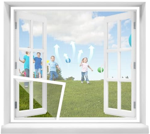 Fly Screen Window - Insect Protection Roller Blind self-Adhesive - Fly Screen Fiberglass net 150x150cm Window Screen mesh White