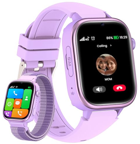 SWGOTA 4G Smartwatch Kinder, Kinderuhr mit GPS, SIM, Videoanrufe, SOS, IP68 Wasserdicht, Schulmodus, Telefonfunktion Schrittzähler Voice Chat Wecker, Geschenk für Mädchen und Jungen 3-14 Jahren Lila