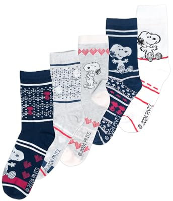 United Labels 5 Paar The Peanuts Snoopy Socken für Damen, blau weiß grau, 38-43, Damensocken, Frauen Strümpfe