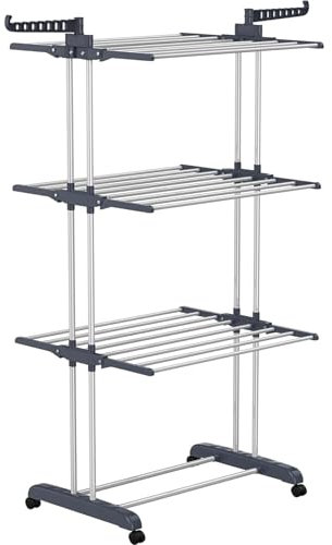 Gr8 Home Large 3 Tier XL Tower Folding Airer Clothes Drying Horse Rack Dryer Washing Dry Laundry Compact Foldable Stand