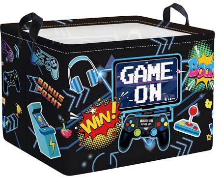 Clastyle Cool Game Storage Basket Kid Game Controller Clothes Laundry Hamper Collapsible Boy Toy Box for Nursery Palyroom,Black,40 * 30 * 30 cm
