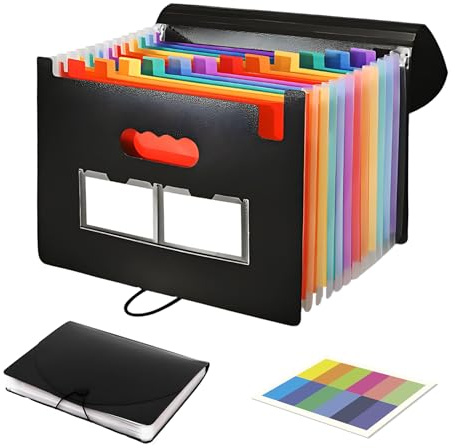 ORAGKE Cartella Portadocumenti A4 Espandibile Soffietto, Porta Documenti Fisarmonica con Divisori Multicolore, 13 Tasche Raccoglitore Documenti Portatile per Ufficio Scuola Casa Viaggio, Nero