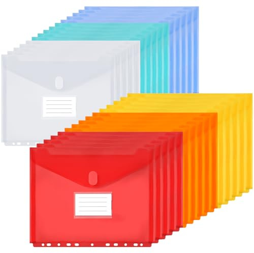 30 Stück Dokumentenmappe A4, Dokumententasche A4 Abheftbar Wasserdicht Sammelmappen Mit 11 Löchern für Dokumente Organisieren, Bürobedarf (6 Farben)