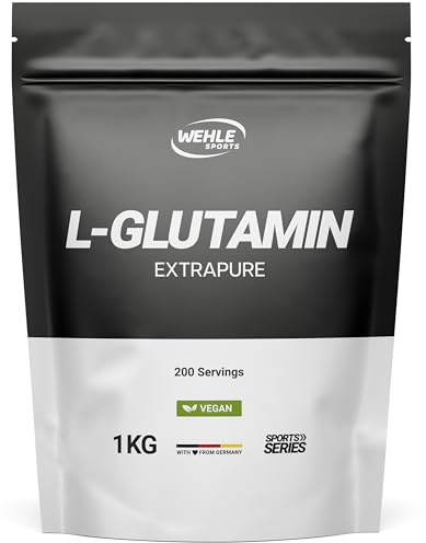 Glutammina in Polvere - 1 KG - 200 Porzioni - L-Glutammina Extra Pura con Vitamina B6 - Vegana e Prodotta in Germania - Glutamina Polvere