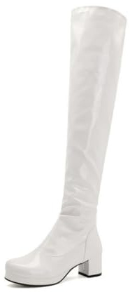 Genérico Botas de Montar Mujer por la Rodilla Tacón Ancho Cuero Charol Elegantes para Otoño Invierno Versátiles y con Estilo,Blanca,41 EU