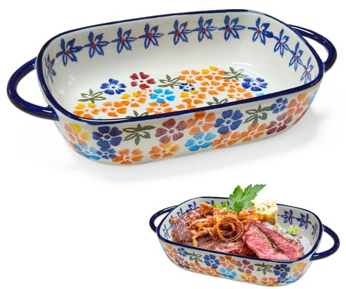 Ceramica Pirofila da Forno Teglia da forno，Teglia Forno Rettangolare per Lasagne, in Ceramica, con Manici, Rettangolari/Rotondi, per Lasagne (Rettangolare, 23,5 x 13 x 5 cm) (Fiori multicolori)