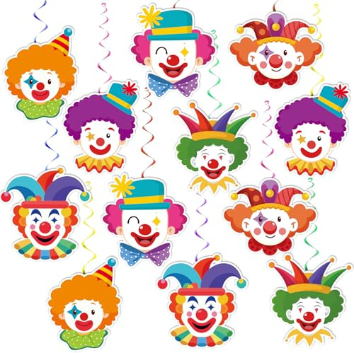 12 serpentinas de payaso para carnaval, figuras de payaso, guirnaldas de carnaval para imágenes de ventanas, carnaval para carnaval, decoración de cumpleaños, manualidades para niños