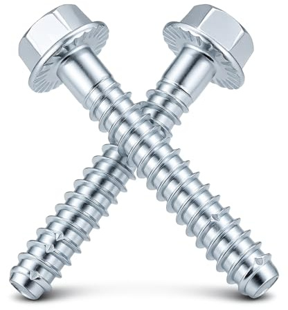 25 stycken betongskruvar utan pluggar, M6 x 50 mm väggskruvar utan pluggar, galvaniserade betongskruvar sexkantshuvud skruvar set med fläns för murverk, betong, arkitektur, industri