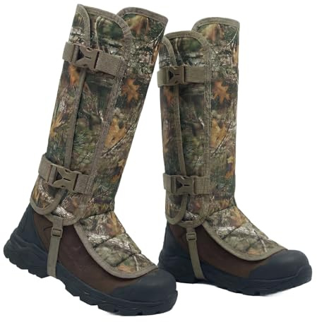 LOOGU Snake Gaiters, Waterproof Oxford Leg Guards with 12 Individual PE Boards, Curved Upper, Reinforced Instep Strap, Adjustable Double Buckles, Camo for Hunting Hiking Trekking
