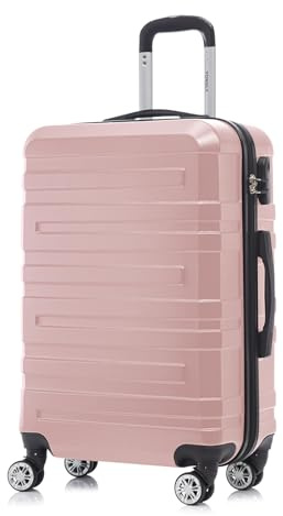 YONSLY Reisekoffer Trolley, Rollkoffer Handgepäck Set, Travel Koffer Suitcase mit 4 Rollen 360°, Zahlenschloss, Weicher Gummigriff, Hartschalenreisekoffer (L, Roségold)