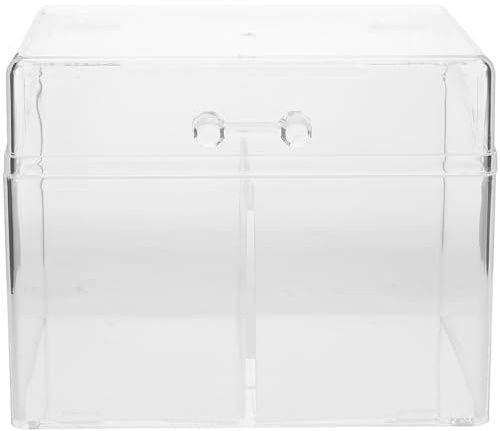 DOITOOL Porte-cartes de Visite Bureau en Acrylique Transparent, Boîte à Cartes de Visite avec 2 Compartiments et Couvercle Rabattable, Rangement Anti-poussière pour Affichage