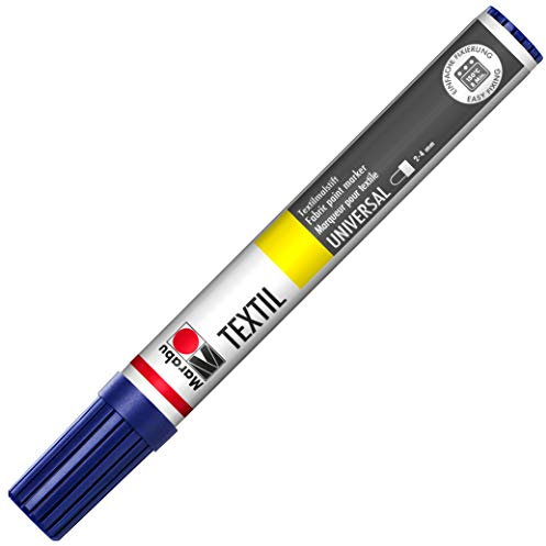 Marabu 01170003053 - Textil Painter dunkelblau 053, Strichstärke ca. 2 - 4 mm, Stoffmalstift für helle Stoffe, auf Wasserbasis, weicher Griff, waschbeständig bis 60°C, lichtecht, einfache Anwendung