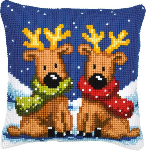 VERVACO Kreuzstich Stickpackungen Kissen Stickerei Set Anfänger Vorgedruckt Rentier DIY Set Kreativ Set Für Erwachsene Dekoratives Kissen ca. 40 x 40 cm Bastelset Handwerker Haus Dekoration