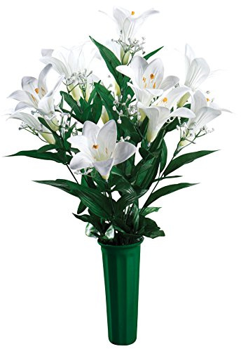 OakRidge Easter Lily Memorial Bouquet Silk Floral Indoor/Outdoor Décor, 23” High
