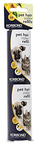 Korbond 9.8m PET Safe Lint Roller Refills-Pack of 2 – 66 Sticky Pre-Cut Citrus Scented Sheets-Suitable for All Fabric Types-Leaves NO Residue, White, 2 Pack