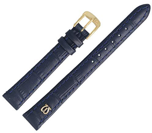 MARBURGER Uhrenarmband 12mm Leder Blau Gold Alligator Prägung Mit Naht - Montage Set 5281250000220
