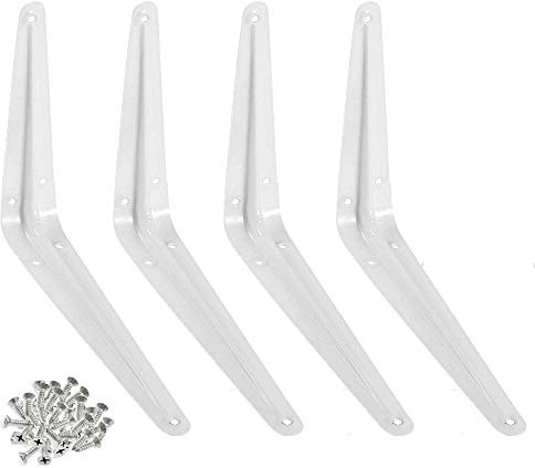 Wideskall® Metal 6 x 8 inch Wall Corner Angle Shelving Shelf Brackets, White, Pack of 4