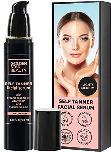 Face Tanner – Self Tan Serum w/Hyaluronic Acid and Organic Oils, Self Tanners Best Sellers, Facial Sunless Tanner for Natural Sunkissed Glow, Fake Tan Moisturizer, 2.0 fl (Light to Medium)