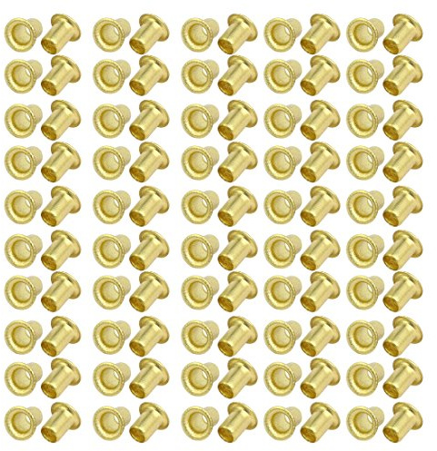 sourcing map 100pcs M5 x 7mm métal plaqué laiton doré Rivets oeillets creux