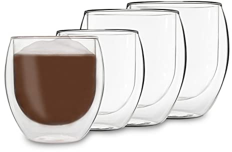 Verres Duos Feelino à double paroi, tasse thermos, pour garder les boissons chaudes ou froides plus longtemps, Verre, Lot 20 : lot de 4 Jumbo., 4er-SET