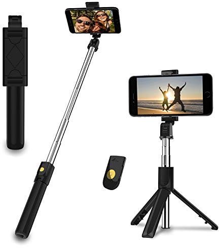 EasyULT Palo Selfie Trípode, 3 en 1 Extensible Bluetooth Selfie Stick Rotación, con Mando a Distancia Inalámbrico Desmontable, para Huawei y Otros Android e iOS de 4.7-6 Pulgadas-Negro