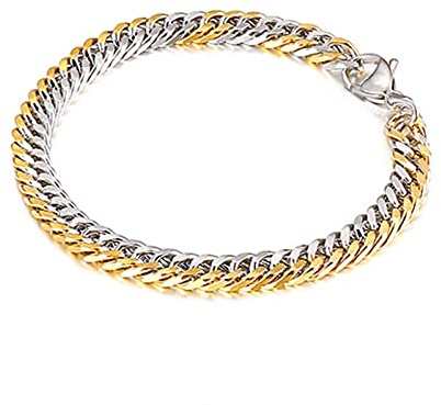 Whoiy Bracelet Charm Doré, Bracelet Metal Homme Acier Inoxydable Correspondance des Couleurs Bicolores Cadeau d'anniversaire Bracelet 20cmx6mm