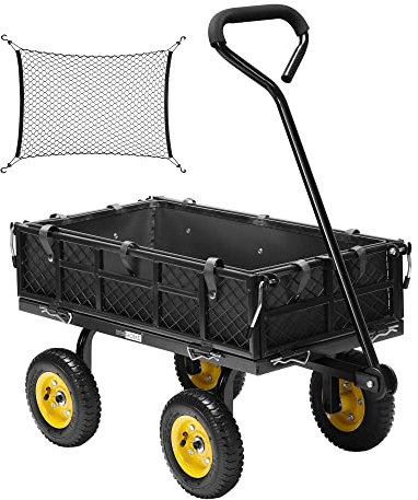 VIVOHOME Handwagen 181kg Belastbar Robust Wandelbar Gartenwagen mit Luftreifen Transportwagen mit Metallgittern und Innenplane 80cm drehbarem Griff für Garten Camping Festival