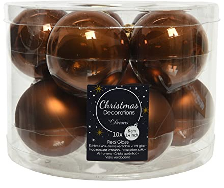 Weihnachtskugeln Glas 6cm x 10 Stück Christbaumkugeln matt glänzend braun Kupfer orange
