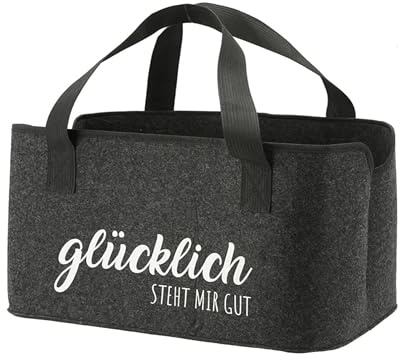 MC-Trend vikbar XL filtväska med roliga talesätt tillverkad av 3 mm tjock filt praktisk väska för shopping shopping förvaring shoppingväska shoppingkorg bärväska, Lycklig, XL