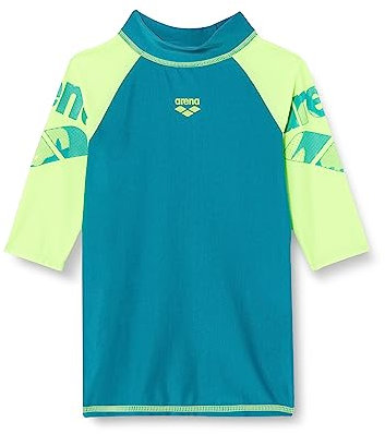 ARENA Jungen Unisex Jr Arena Vest S/S Graphic Rash Guard Shirt, Deep Teal-soft Green, 60 EU