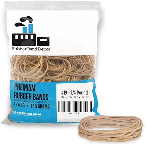 Rubber Band Depot 3-1/2 Inches Long x 1/16 Inch Wide, THIN Natural Rubber Bands, Size #19 - 1/4 Pound Bag - Approximately 335 Bands