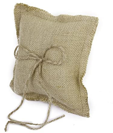 HOMSFOU Cuscino Porta Fedi Matrimonio in Iuta Con Fiocco E Cinghia Cuscino Portatore Anello Tascabile Compatto Per Cerimonie Nuziali 6X6 Pollici