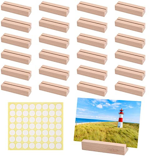 Birshe 24 Stück Holz Kartenhalter, Tischkarten Hochzeit mit Doppelseitigen Klebstoff, Namesschild Fotohalter, Postkartenhalter für Restaurants, Hochzeiten, Bankette und Partys Fotoständer
