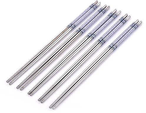 5 paia di bacchette cinesi in metallo alimentare sushi bacchette riutilizzabili set di stoviglie bacchette in metallo utensili da cucina