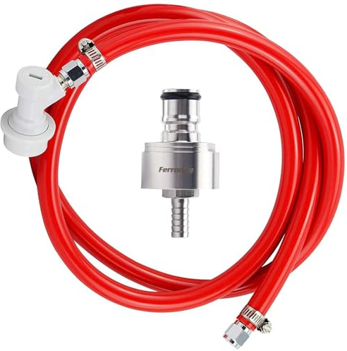 FERRODAY 5.1ft Ball Lock Gas Line Assembly W/SS Carbonation Cap 5/16 Red Long Tubing Gas Tubing Ball Lock Gas Disconnect Set Home Brewing Kit Ball Lock CO2 Gas Hose Assemble for Beer Home Brewing
