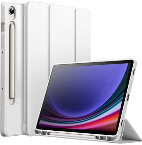 JETech Hülle für Samsung Galaxy Tab S9 11 Zoll mit S Pen Halterung, Weiche TPU DREI-Falt Ständer Schützend Tablet Schutzhülle, Unterstützung S Pen Aufladung, Auto Wachen/Schlafen (Weiß)