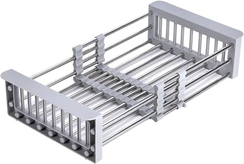 Oceano Scolapiatti telescopico braccioli regolabili lavello cucina funzionale regolabile acciaio inox Cestello salvaspazio scarico lavaggio stoviglie da appoggio colino scola tutto frutta verdura