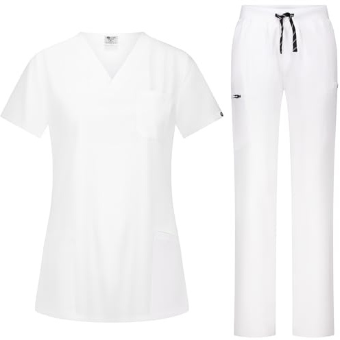 B-well Bella damskrubbset slip-väska + slip-on-byxor set medicin läkare uniform slip-jacka topp med byxor medicinska arbetskläder med elastan