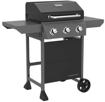 Megamaster Propane 3-Burner Gas Grill, Side Table with 19x5 Warming Rack