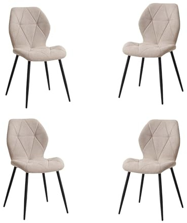 DEYARNA HOME Set med 4 moderna matsalsstolar, vadderade köksstolar, linnematstolar med metallben (kaki, diamantmönster)