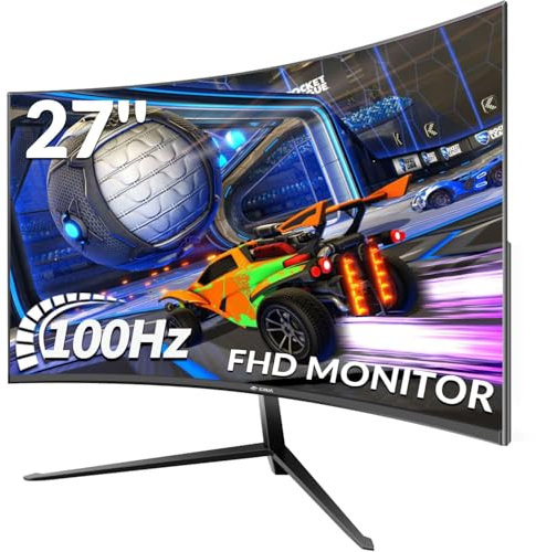 CRUA 27 inch Curved Monitor with 1K 1920x1080|100Hz Computer Screen 27 inch FHD with HDMI,VGA and Wall Mountable|1080P Frameless Eye Care PC Office Display for Working and Gaming