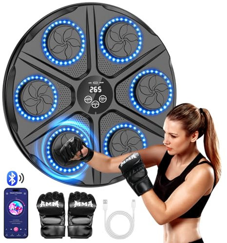 Musik-Boxgerät-Intelligente LED-Bluetooth-Boxmaschine mit 12 Trainingsmodi & 12 Geschwindigkeitsstufen - Authentisches Boxerlebnis inkl. Boxhandschuhe für Erwachsene und Kinder