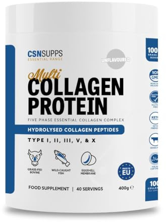 CSN Multi Collagen Protein Powder – Hydrolyzed Collagen Peptides | 5 Collagen Types I, II, III, V & X | Grass-Fed Bovine, Wild-Caught Fish, Eggshell Membrane | Non-GMO, Keto & Halal Certified – 400g