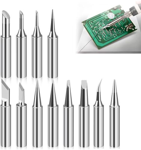 12 Stück Lötspitzen,Lötkolben Set 900m Lötspitze Reines Kupfer Lötkolben Spitzen Kompatibel mit Hakko Yihua Atten & Mehr Geeignet für Lötstationen Schweißen Löten Usw (Silber)