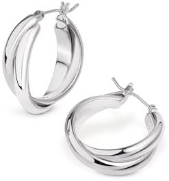 Amberta Pendientes de Aro Anchos para Mujer con Poste de Plata de Ley 925 | Aros para Mujer | Regalo Bisutería para Chicas: Pendientes Hipoalergénicos Dobles Plateados 24 mm