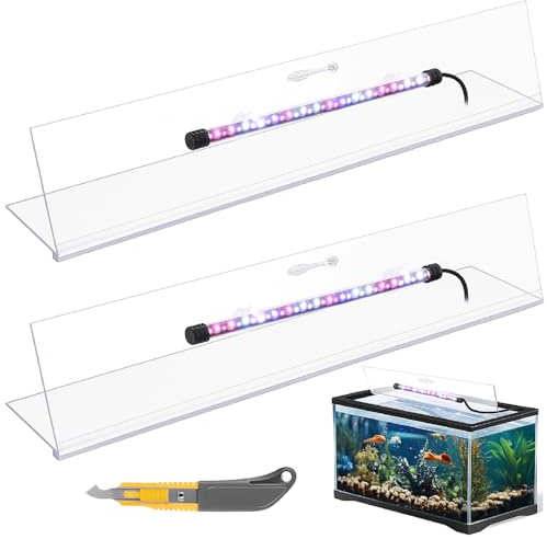 Sieral Aquarium Lids Polycarbonate Canopy with LED Light 2 Pcs Set 22.95 x 16.61 x 0.12 Inch for 75/90/110 Gallon with Center Brace Aquariums Cover Fish Tank Lid with a Hook Knife, Clear