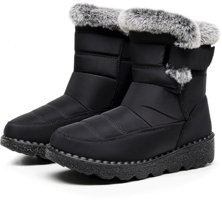 AWZFPC Winter Snow Boots Womens Fur Lined Warm Boots Anti-Slip Walking Ankle Boots Wear-Resistant Outdoor Comfortable Waterproof Ladies Winter Mid-Calf Shoes All_Black Size 5.5