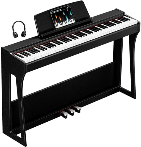 Rhymo 88 Keys Weighted Keyboard Piano, Full Size Hammer Action Digital Piano with Speakers, Wooden Upright Digital Piano, Electronic Piano Keyboard with Furniture Stand Suitable for Beginners