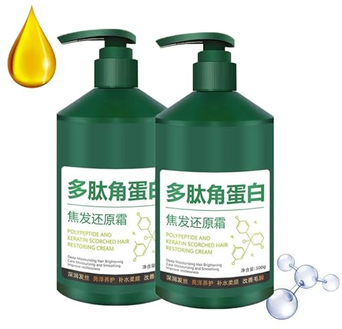 Crema reparadora de daños y daños al cabello de polipéptido con queratina hidratante, acondicionador profundo de queratina, tratamiento para el cabello duradero y suave para cabello dañado en seco (2)